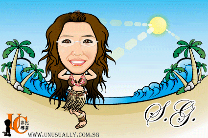 Digital Caricature Drawing - Sexy Beach Female Theme